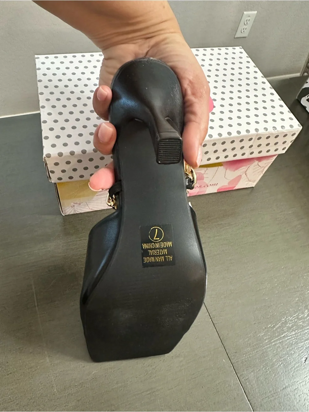 Women’s Black Slide Sandal with Gold Chain Strap